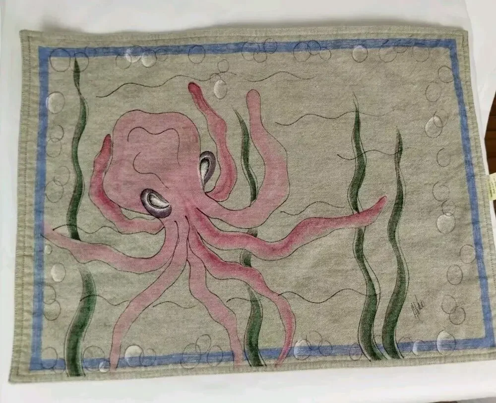 Set Of 3 Western Linen Placemats - Octopus Nautical - Andria Ward - Cotton